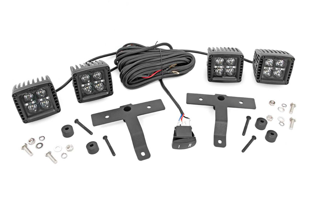 Jeep Quad LED Light Pod Kit  - Black Series w/ Amber DRL (18-22 JL / 20-22 Gladiator) Rough Country
