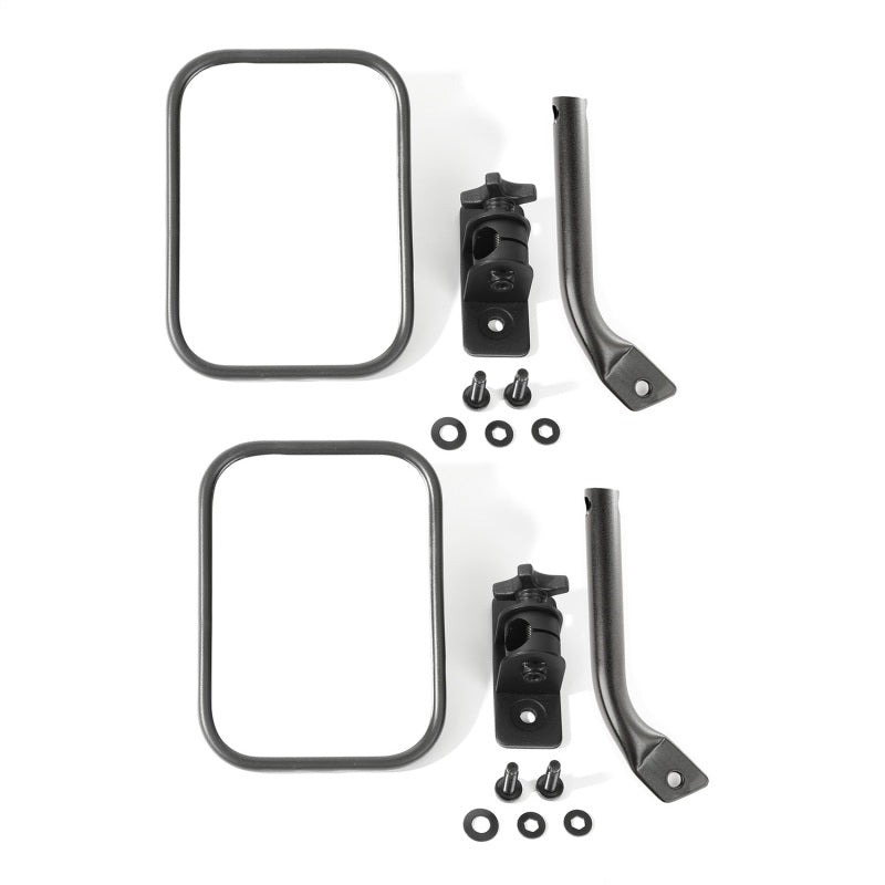 Rugged Ridge 97-18 Jeep Wrangler Textured Black Rectangular Stubby Trail Mirror Kit Rugged Ridge