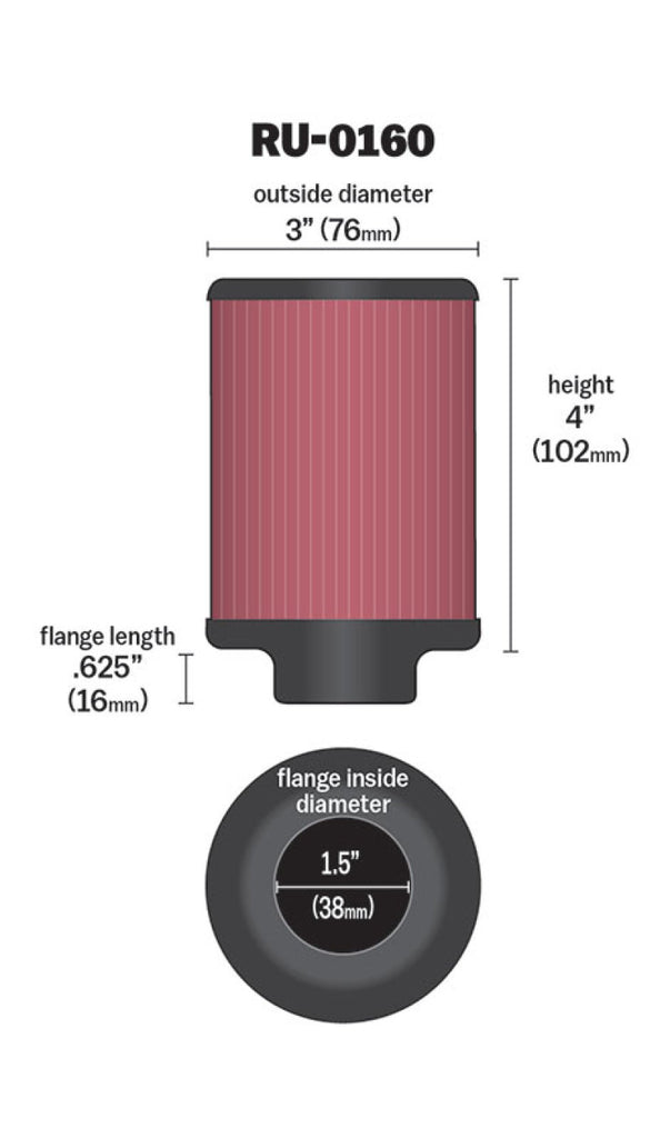 K&N Universal Rubber Filter 1 1/2in FLG 3in OD 4in Height K&N Engineering