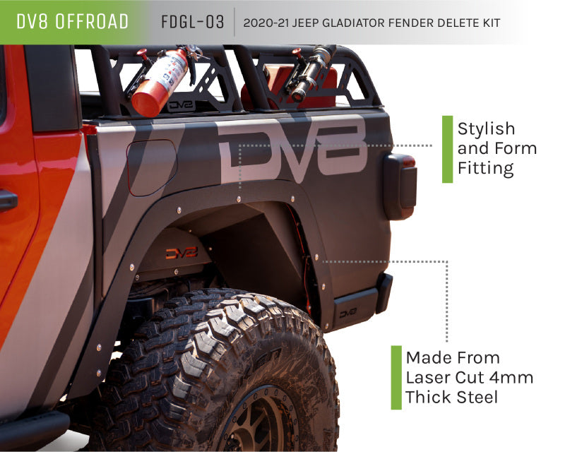 DV8 Offroad 20-21 Jeep Gladiator Fender Flare Delete Kit DV8 Offroad