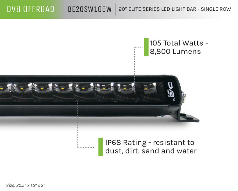 DV8 Offroad 20in Elite Series Light Bar 105W LED - Single Row DV8 Offroad