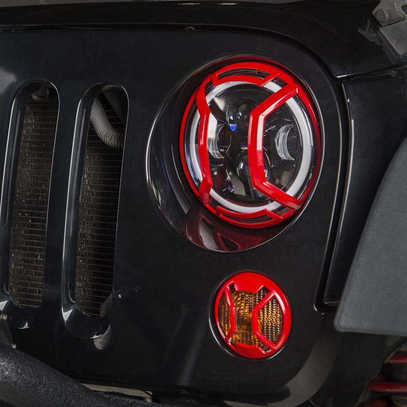 Rugged Ridge 07-18 Jeep Wrangler JK/JKU Red Elite Headlight Euro Guards Rugged Ridge