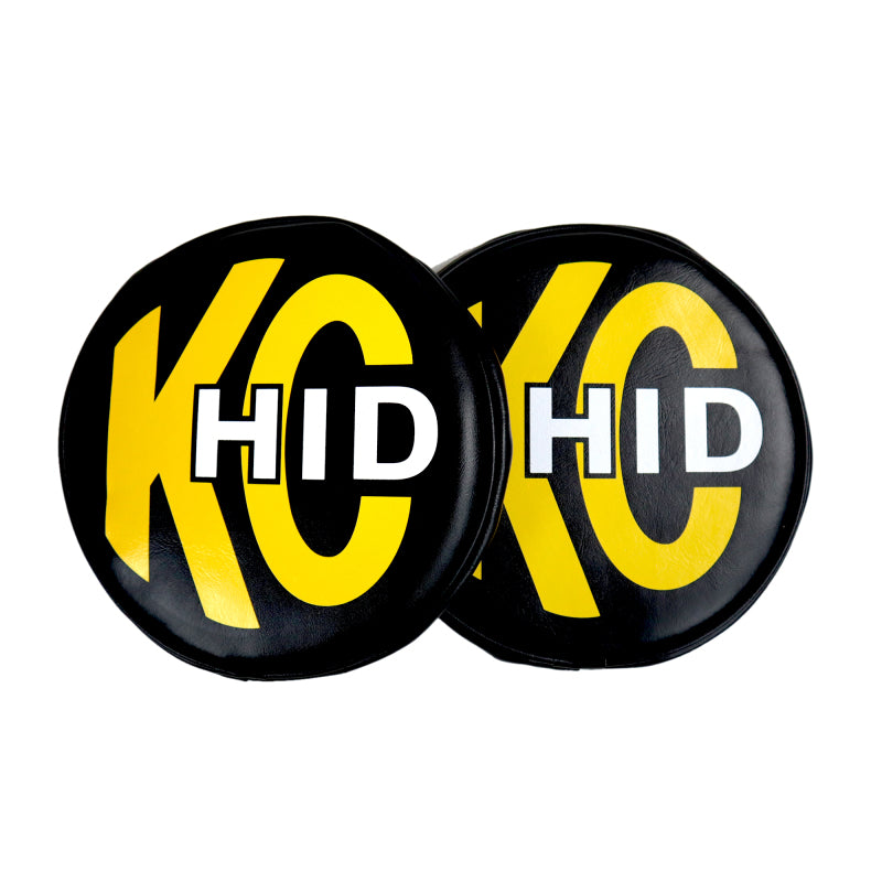 KC HiLiTES 8in. Round Soft Cover HID (Pair) - Black w/Yellow Brushed KC Logo KC HiLiTES
