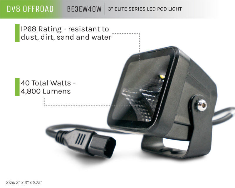 DV8 Offroad 3in Cube LED Light 40W Pod Light 5W LED DV8 Offroad