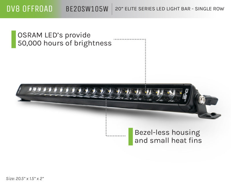 DV8 Offroad 20in Elite Series Light Bar 105W LED - Single Row DV8 Offroad