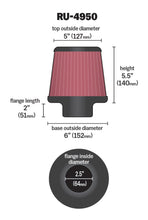 Load image into Gallery viewer, K&amp;N Filter Universal Rubber Filter 2 1/2 inch Flange 6 inch Base 5 inch Top 5 1/2 inch Height K&amp;N Engineering
