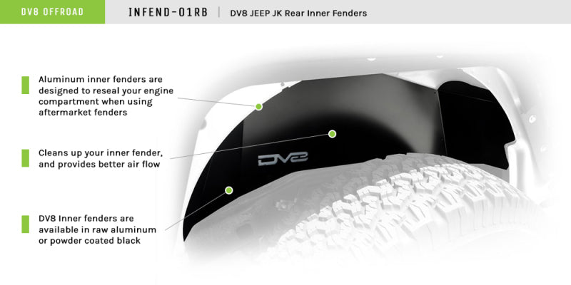 DV8 Offroad 07-18 Jeep Wrangler JK Rear Aluminum Inner Fender - Black DV8 Offroad