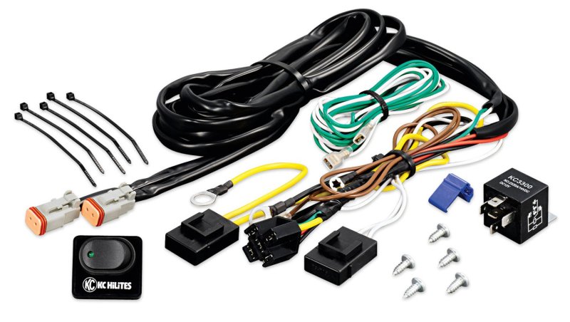 KC HiLiTES Wiring Harness w/40 AMP Relay & LED Rocker Switch (Up to 2 - 130w Lights) KC HiLiTES