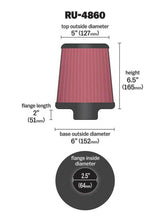 Load image into Gallery viewer, K&amp;N Filter Universal Rubber Filter 2 1/2 inch Flange 6 inch Base 5 inch Top 6 1/2 inch Height K&amp;N Engineering