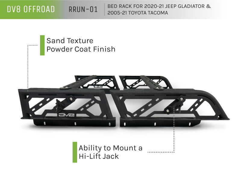 DV8 Offroad 20-22 Jeep Gladiator JT / 05-21 Toyota Tacoma Overland Bed Rack - 2pc. Adjustable DV8 Offroad