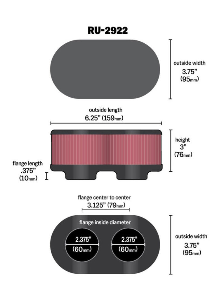 K&N Filter Universal Filter 2 3/4 inch Dual Flange GSXR Oval (2/Box) K&N Engineering