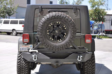 Load image into Gallery viewer, DV8 Offroad 07-18 Jeep Wrangler JK Rear Aluminum Bumper w/ Tire Carrier - Black DV8 Offroad