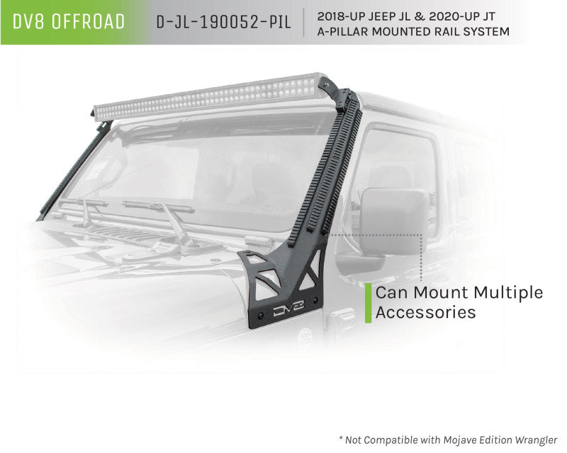 DV8 Offroad 2018+ JL/Gladiator Picatinny Rail A-Pillar Pod LED Light Mount DV8 Offroad