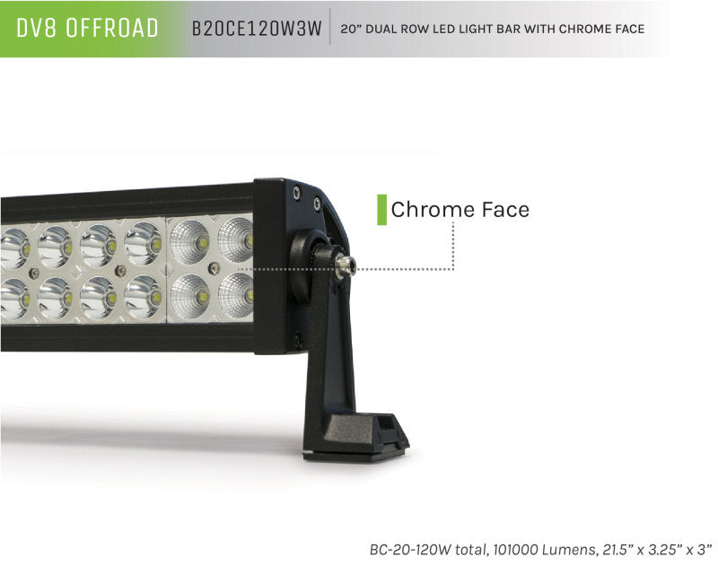 DV8 Offroad Chrome Series 20in Light Bar 120W Flood/Spot 3W LED DV8 Offroad