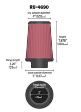 Load image into Gallery viewer, K&amp;N Universal Round Tapered Filter 3 inch FLG / 5 inch Bottom / 4 inch Top / 7 7/8 inch Height K&amp;N Engineering