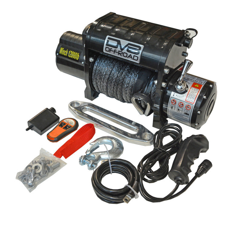 DV8 Offroad 12000 LB Winch w/ Synthetic Line & Wireless Remote - Black DV8 Offroad