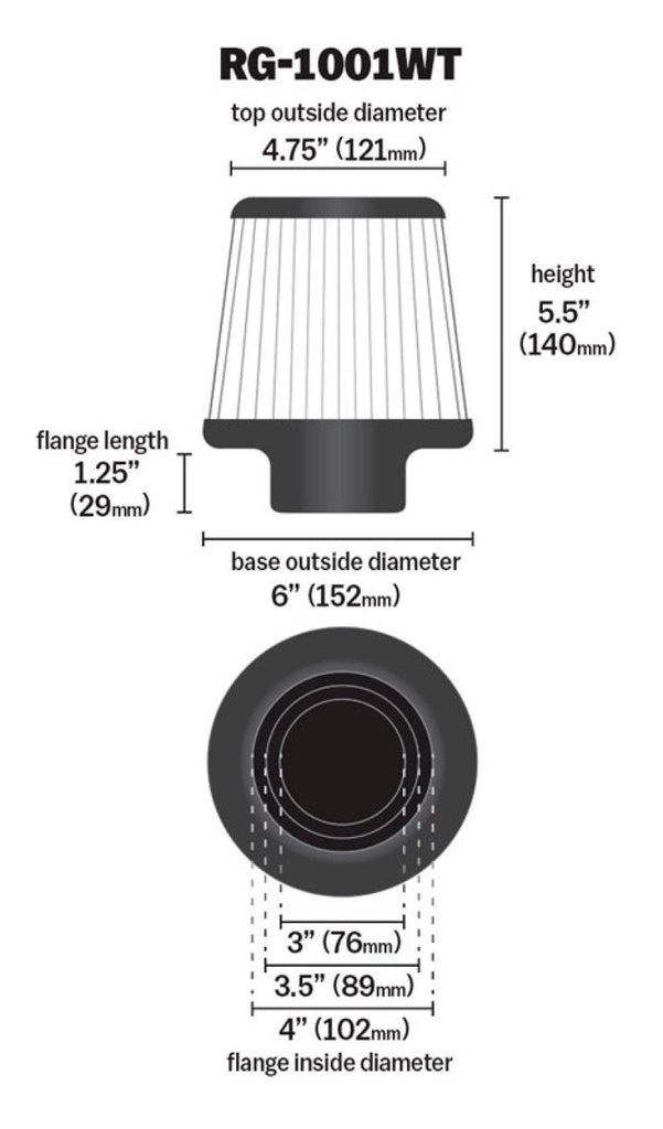 K&N Universal Filter Chrome Round Tapered White - 4in Flange ID x 1.125in Flange Length x 5.5in H K&N Engineering