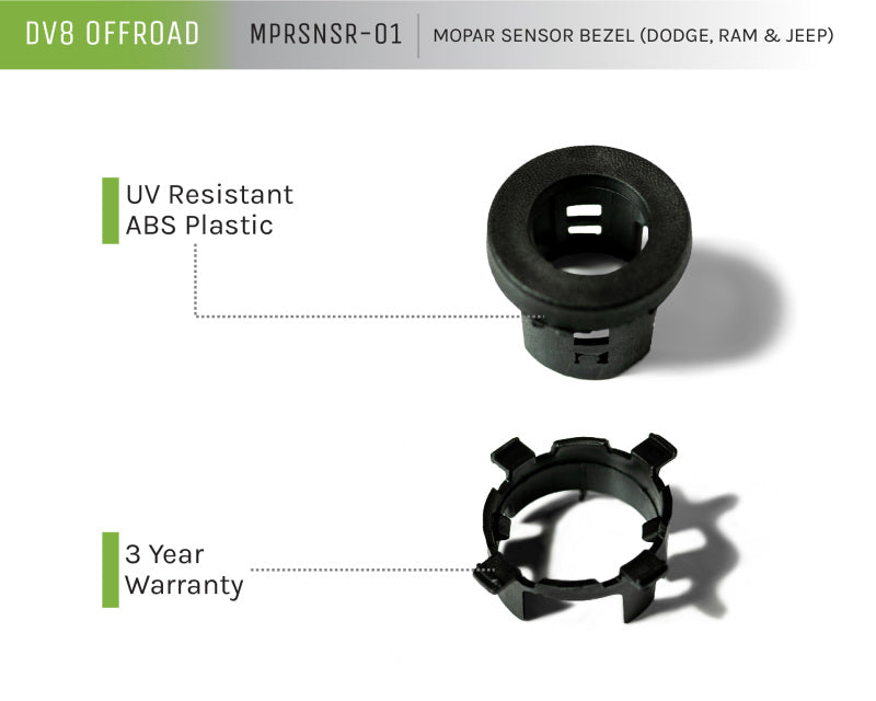 DV8 Offroad Jeep/Dodge/RAM Front Bezel & Rear Clip Replacement Kit for MOPAR Sensors - Set of 4 DV8 Offroad