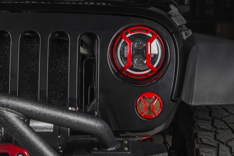 Rugged Ridge 07-18 Jeep Wrangler JK/JKU Red Elite Headlight Euro Guards Rugged Ridge