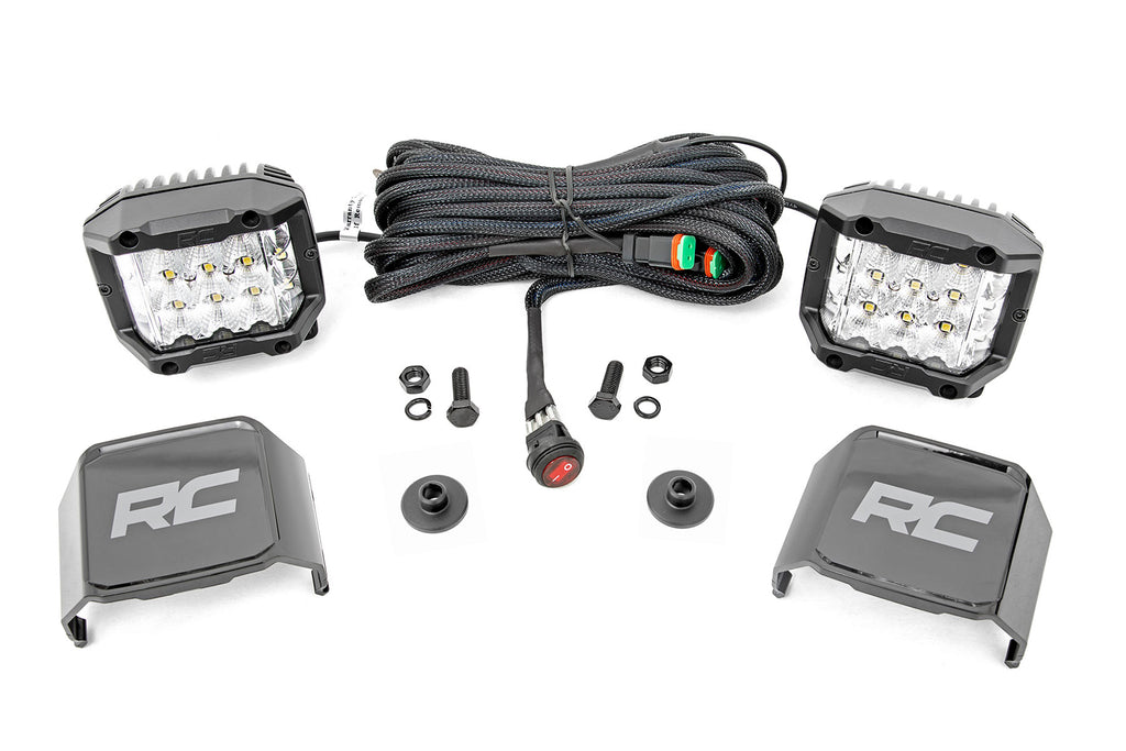 LED Light Kit | Ditch Mount |  2" Chrome Pair | Wide | Ford Bronco (21-23) Rough Country