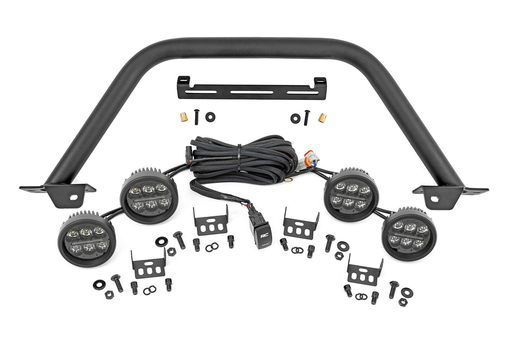 Safari Bar | 3.5" Round LED (Quad) | Black | Amber DRL | OE Modular Steel | Ford Bronco 4WD (21-23) Rough Country