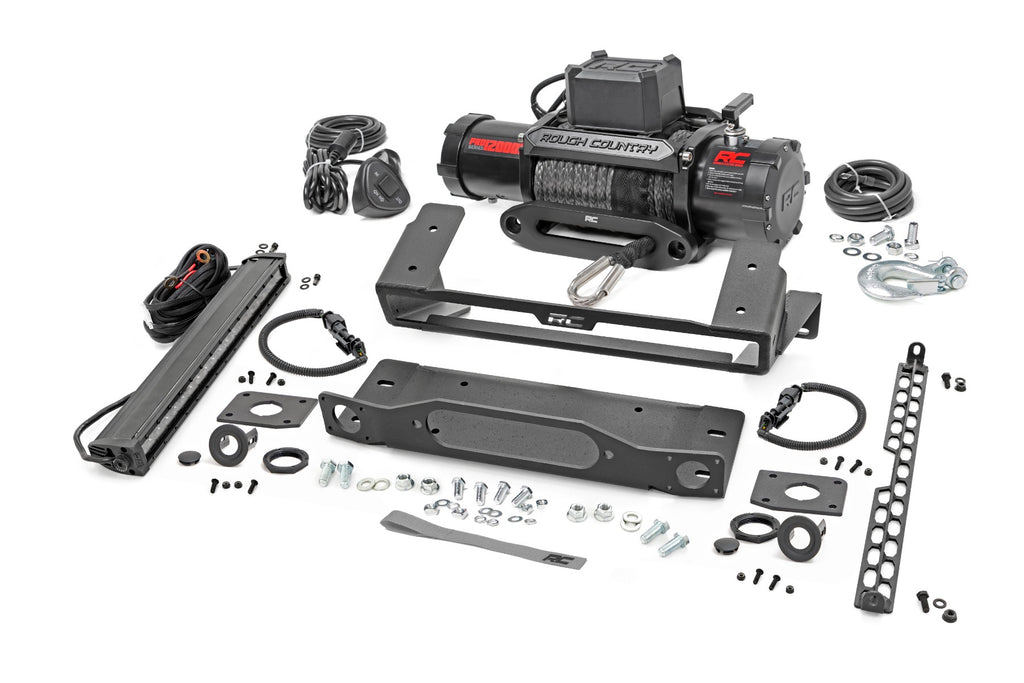 High Winch Mount | All Models | 12000S | 20 Inch Black Single Row LED | Ford Bronco 4wd (2021-2023) Rough Country