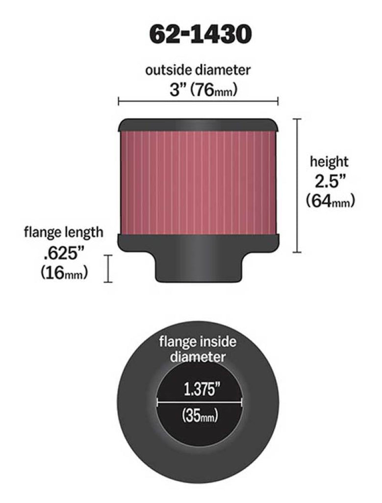 K&N 1.375in Flange ID x 3in OD x 2.5in H Rubber Base Crankcase Vent Filter K&N Engineering