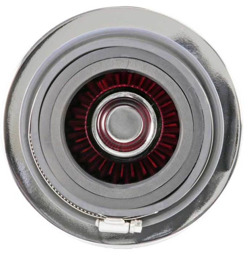 K&N Universal Air Filter Chrome Round Tapered Red - 4in Flange ID x 1.125in Flange Length x 5.5in H K&N Engineering