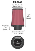 Load image into Gallery viewer, K&amp;N Filter 4 inch Flange 6 3/4 inch OD Base 5 7/8 inch OD Top 9 1/2 inch Height K&amp;N Engineering