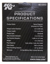 Load image into Gallery viewer, K&amp;N Universal Rubber Filter 3 1/2inch ID FLG / 6inch Base / 4-5/8inch Top / 6inch Height K&amp;N Engineering