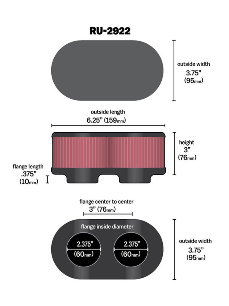 K&N Filter Universal Filter 2 3/4 inch Dual Flange GSXR Oval (2/Box) K&N Engineering