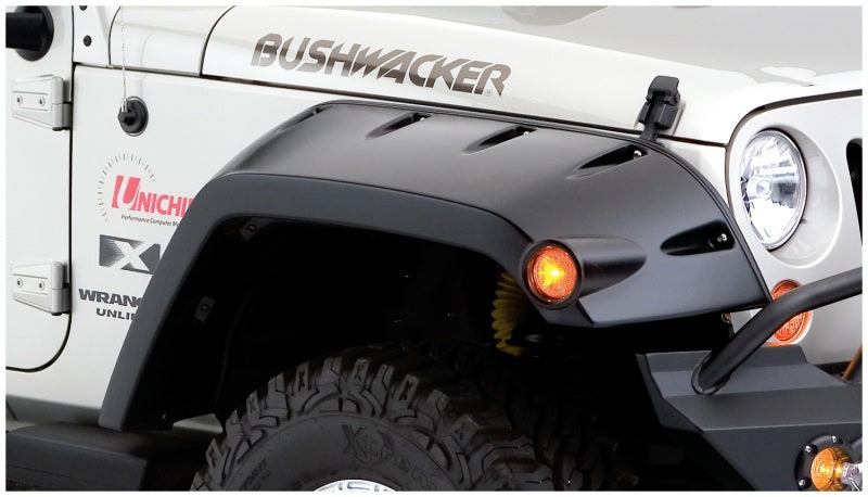 Bushwacker 07-18 Jeep Wrangler Max Pocket Style Flares 2pc Extended Coverage - Black Bushwacker