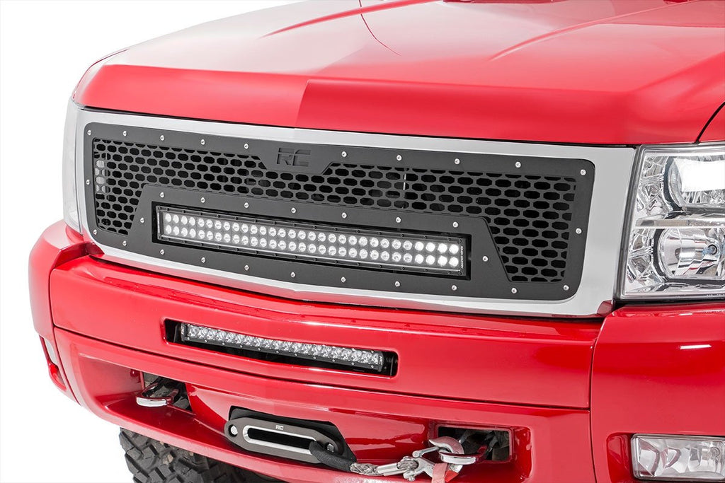Mesh Grille | 30" Dual Row LED | Black | White DRL | Chevy Silverado 1500 (07-13) Rough Country