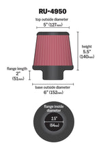 Load image into Gallery viewer, K&amp;N Filter Universal Rubber Filter 2 1/2 inch Flange 6 inch Base 5 inch Top 5 1/2 inch Height K&amp;N Engineering