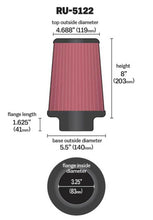 Load image into Gallery viewer, K&amp;N Filter Universal Rubber Filter 3.25  Flange 5.5 Base 4.6875 Top 8 Height K&amp;N Engineering