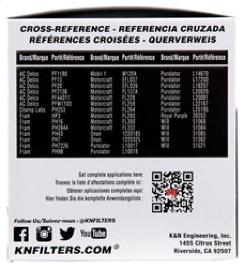 K&N Oil Filter for Fiat/Porsche/Triump/Alfa Romeo/MG/Dodge/Mercury/Toyota 3.656in OD x 4in H K&N Engineering