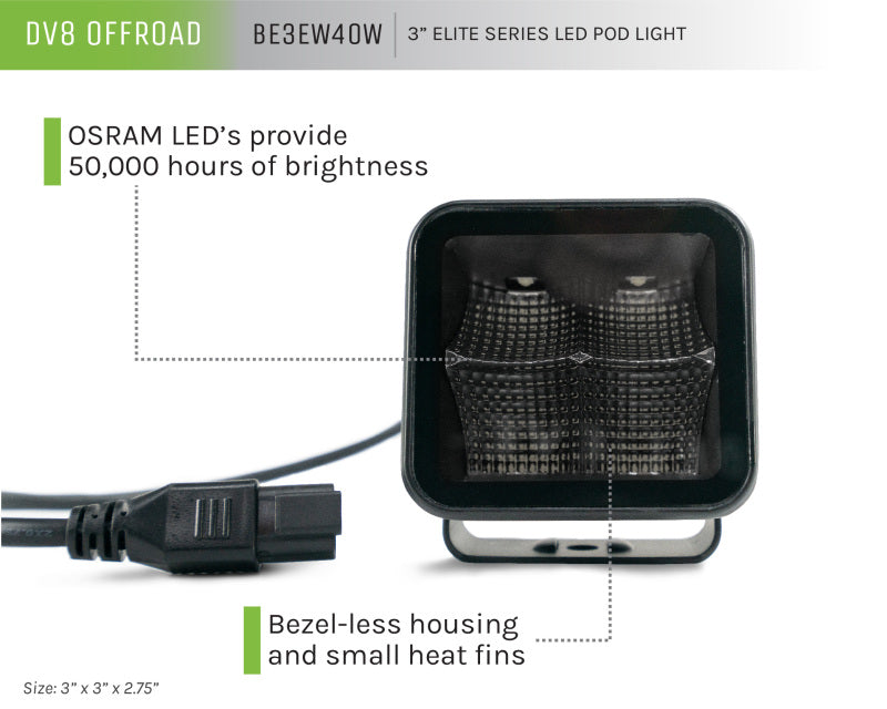 DV8 Offroad 3in Cube LED Light 40W Pod Light 5W LED DV8 Offroad