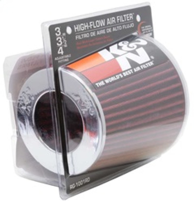 K&N Universal Air Filter Chrome Round Tapered Red - 4in Flange ID x 1.125in Flange Length x 5.5in H K&N Engineering