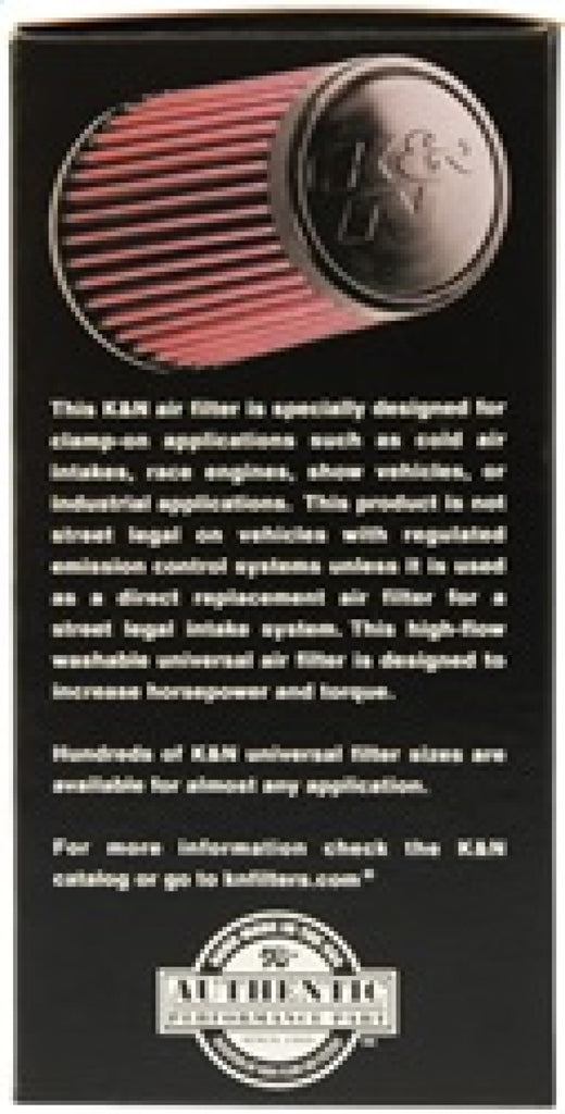 K&N Filter Universal Rubber Filter 3 1/2 inch Flange 4 5/8 inch Base 3 1/2 inch Top 7 inch Height K&N Engineering