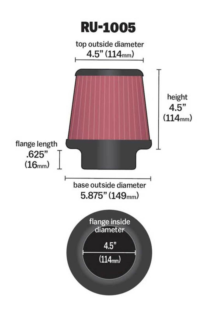 K&N Filter Universal X Stream Clamp-On 4-1/2in Flange 5-7/8in Base 4-1/2in Top 4-1/2in Height K&N Engineering