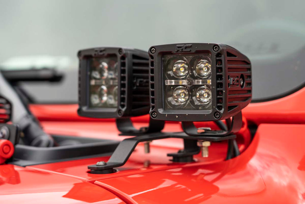 Jeep Quad LED Light Pod Kit  - Black Series w/ Amber DRL (18-22 JL / 20-22 Gladiator) Rough Country