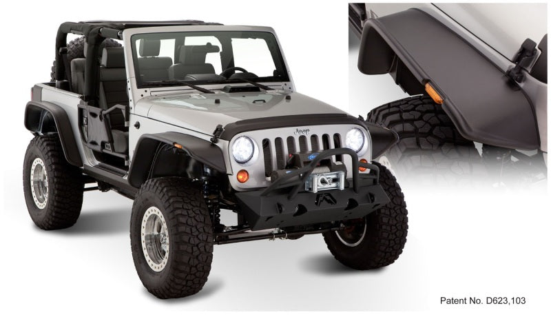Bushwacker 07-18 Jeep Wrangler Flat Style Flares 4pc Fits 2-Door Sport Utility Only - Black Bushwacker