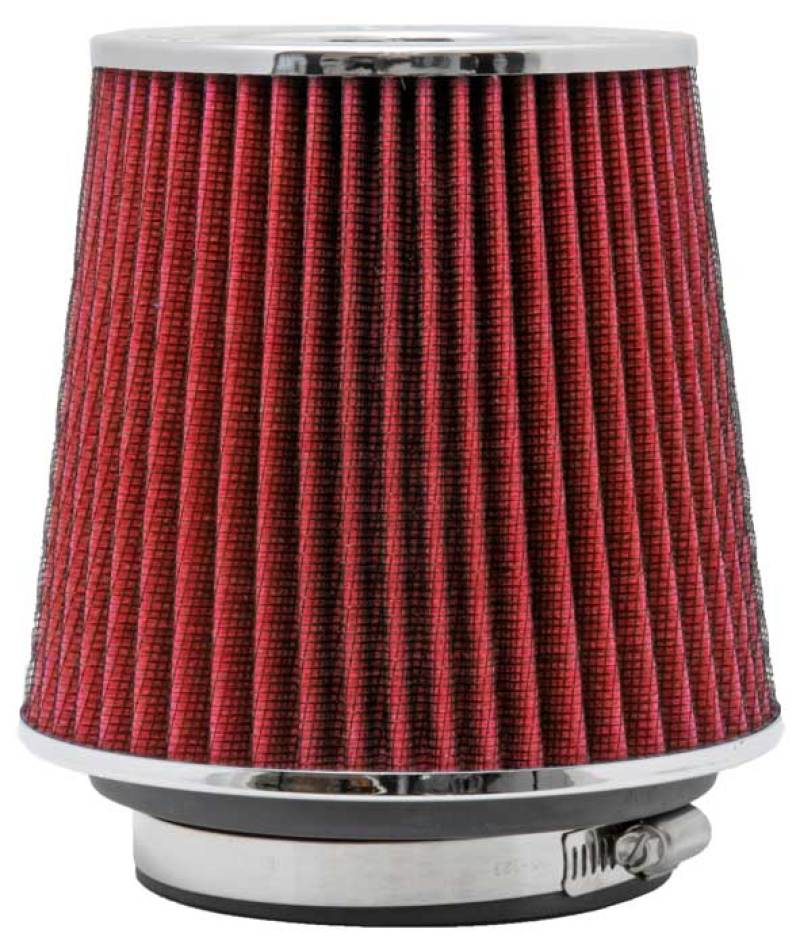 K&N Universal Air Filter Chrome Round Tapered Red - 4in Flange ID x 1.125in Flange Length x 5.5in H K&N Engineering