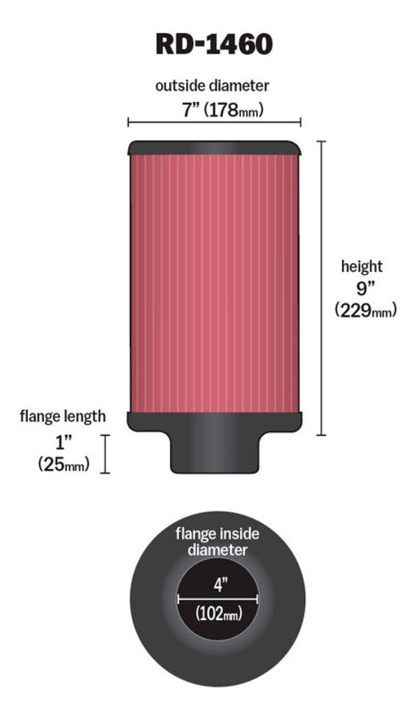 K&N Universal Air Filter 4in Flange ID 7in OD 9in Height K&N Engineering
