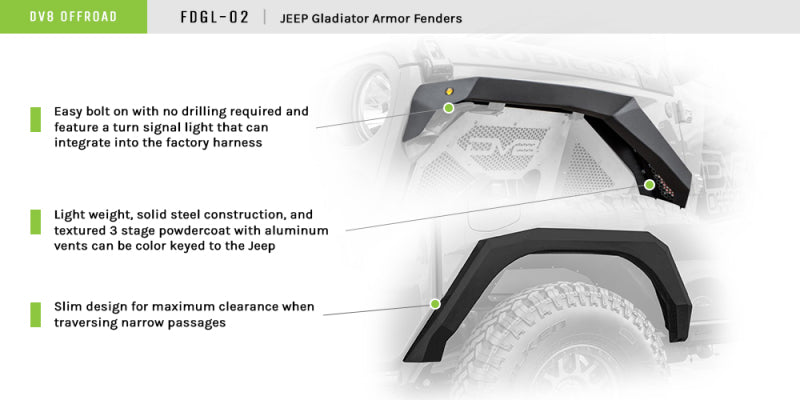 DV8 Offroad 2019+ Jeep Gladiator Armor Fenders DV8 Offroad