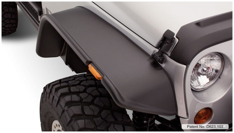 Bushwacker 07-18 Jeep Wrangler Flat Style Flares 4pc Fits 2-Door Sport Utility Only - Black Bushwacker