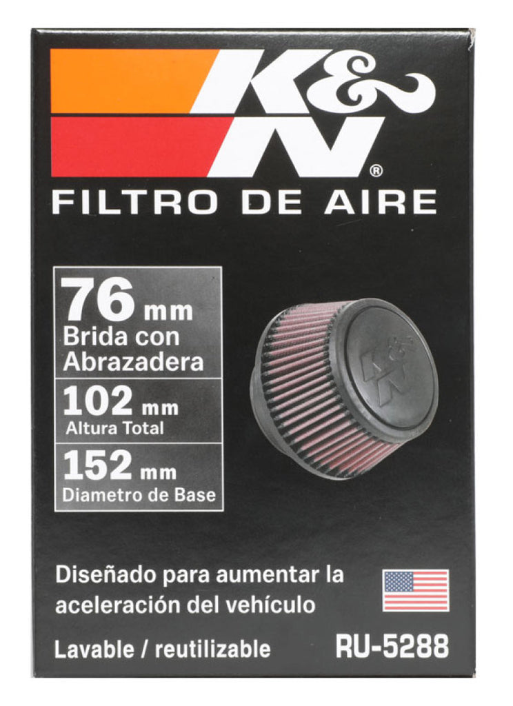 K&N Universal Round Clamp-On Air Filter 3in Flange ID x 6in Base OD x 4.625in Top OD x 3in Height K&N Engineering