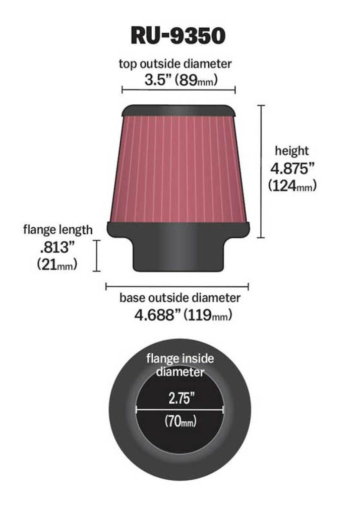 K&N Universal Clamp-On Air Filter 2-3/4in FLG / 4-11/16in B / 3-1/2in T / 4-7/8in H K&N Engineering