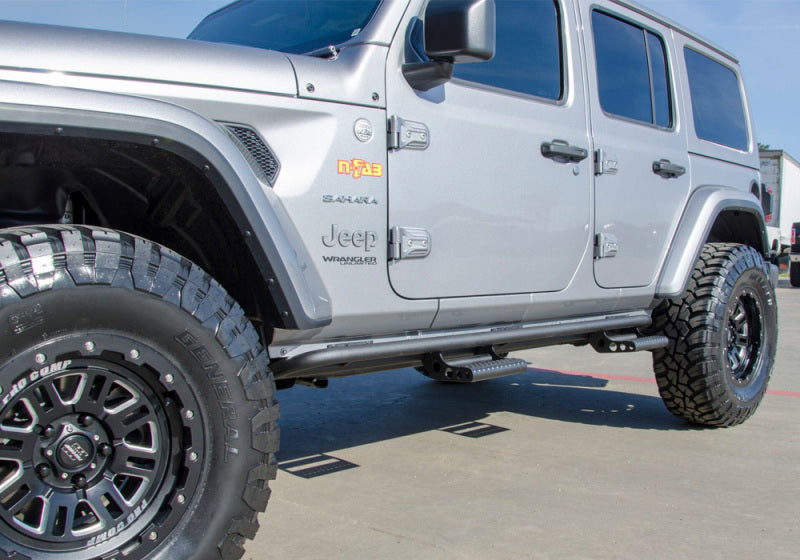 N-Fab RKR Rails 2018 Jeep Wrangler JL 4 Door Dab Length - Gloss Black - 1.75in N-Fab