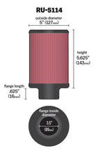 Load image into Gallery viewer, K&amp;N Filter Universal Rubber Filter 3.5in Flange ID x 5in OD x 5.625in H K&amp;N Engineering